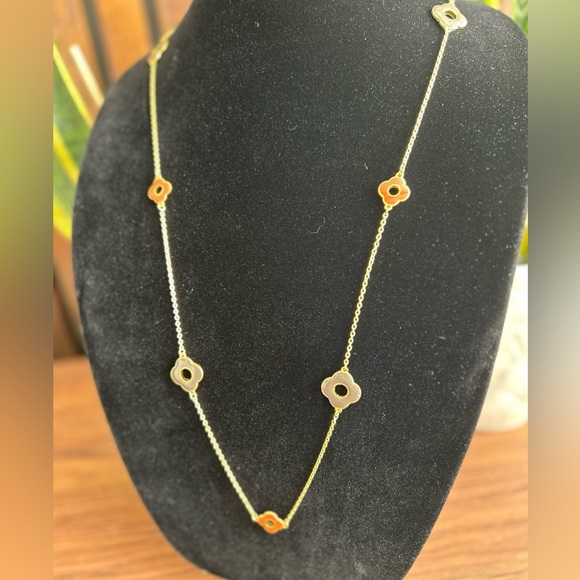 Long gold-toned necklace with enamel clovers, 22”, Vintage Classic Feminine - Picture 1 of 6